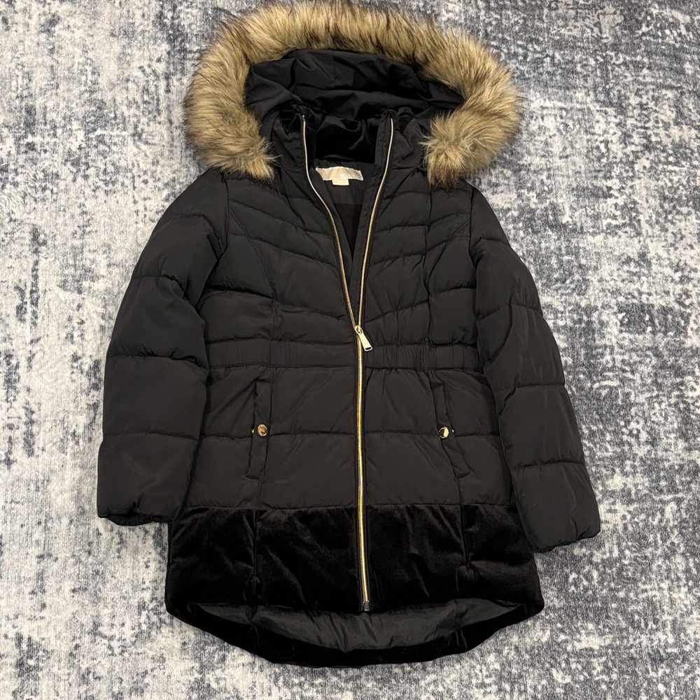 MICHAEL Michael Kors Black Puffer Jacket with Faux Fur Trim